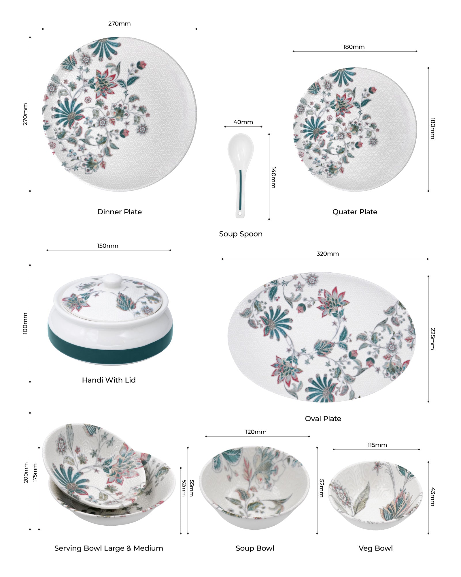 Pixel Jacobean Fine Porcelain Dinnerware Set of 35 – Celestial-Inspired Design - Vola Global