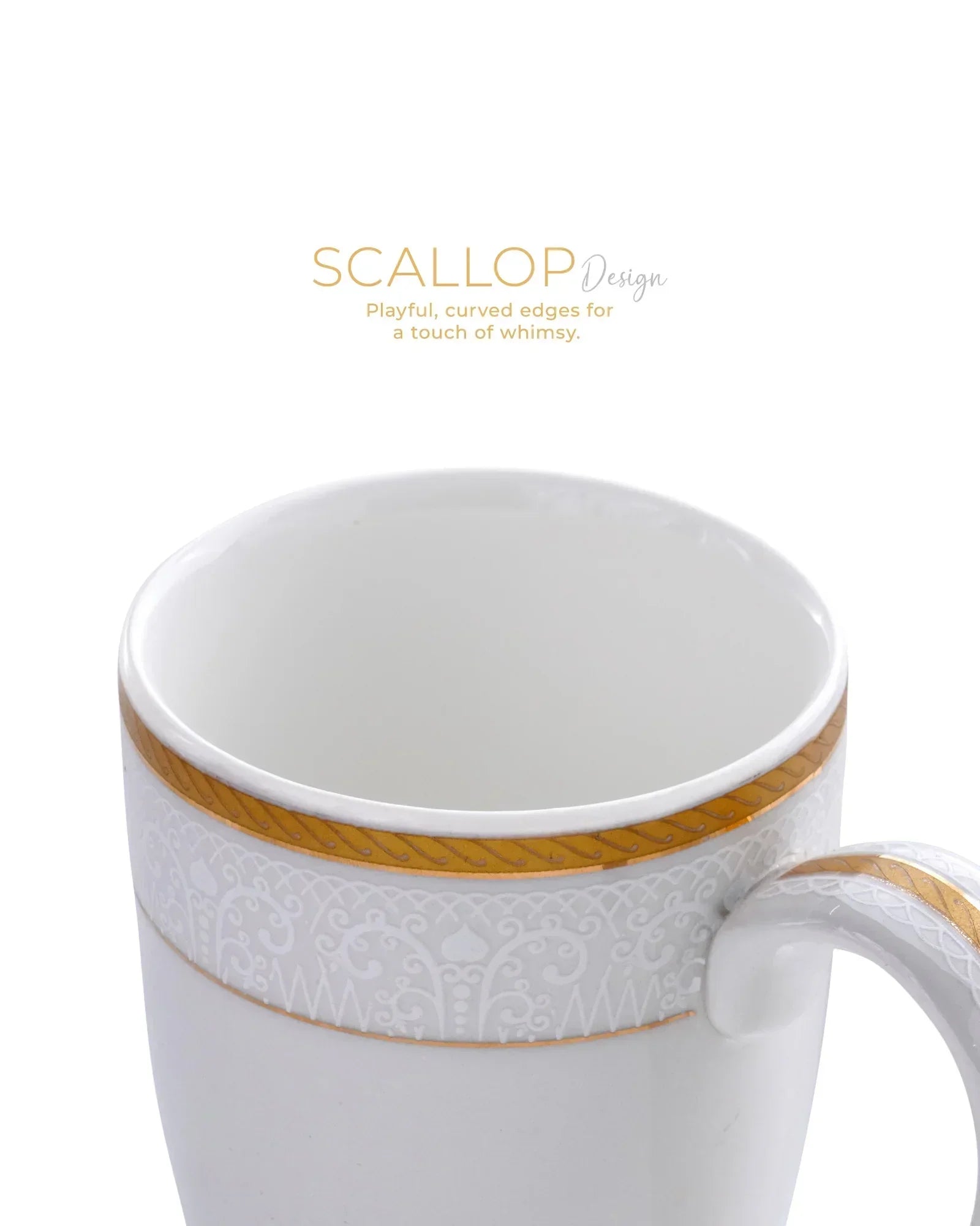 Stellar Collection Fine Porcelain Scallop Mug Set of 2 – Elegant Scalloped Texture for Tea & Coffee - Vola Global
