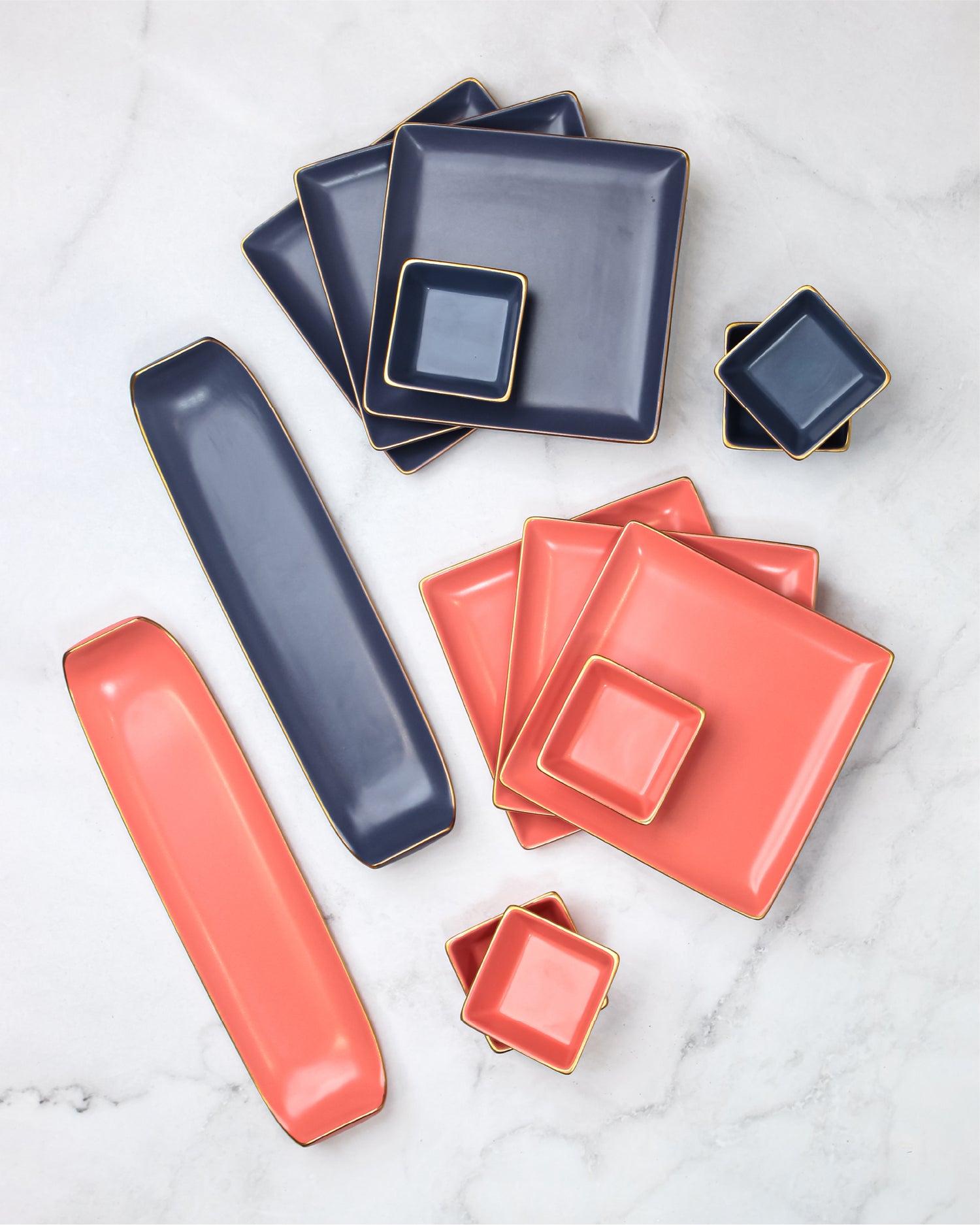 Strawberry Ice and Opaque Blue / Set of 14 || Bloom Vegas Soirée Combo Set - Elevate Your Table with Stylish Versatility