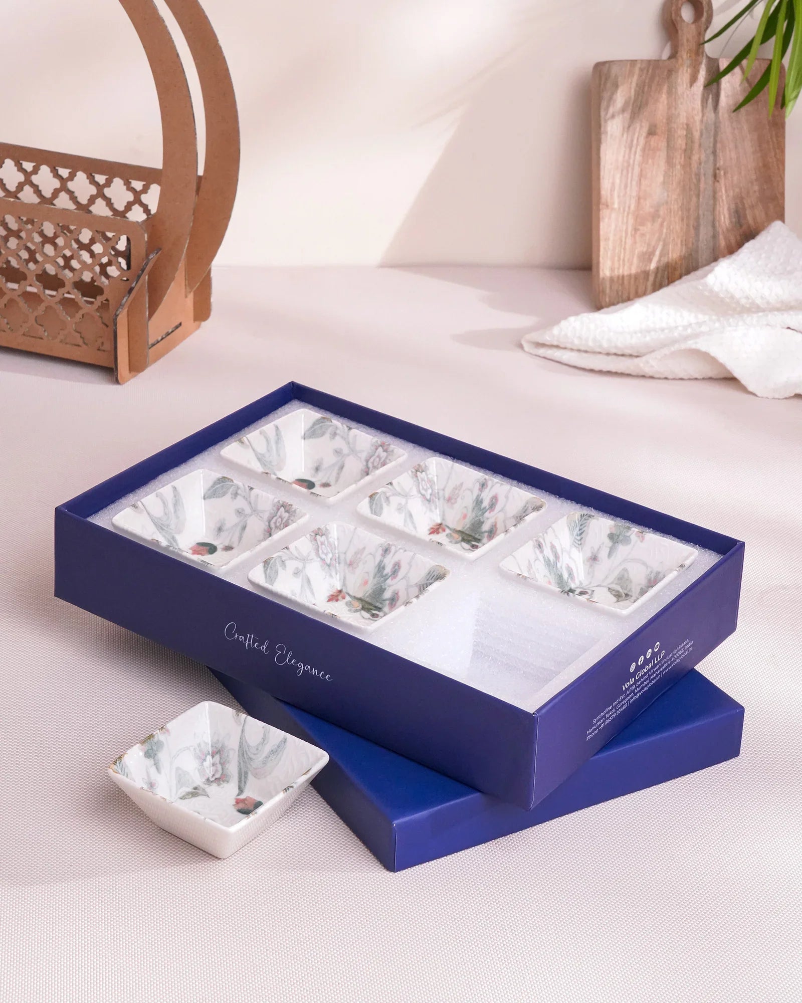 Pixel Edge Bowl Set of 6 – Elegant Fine Porcelain Bowls for Snacks - Vola Global