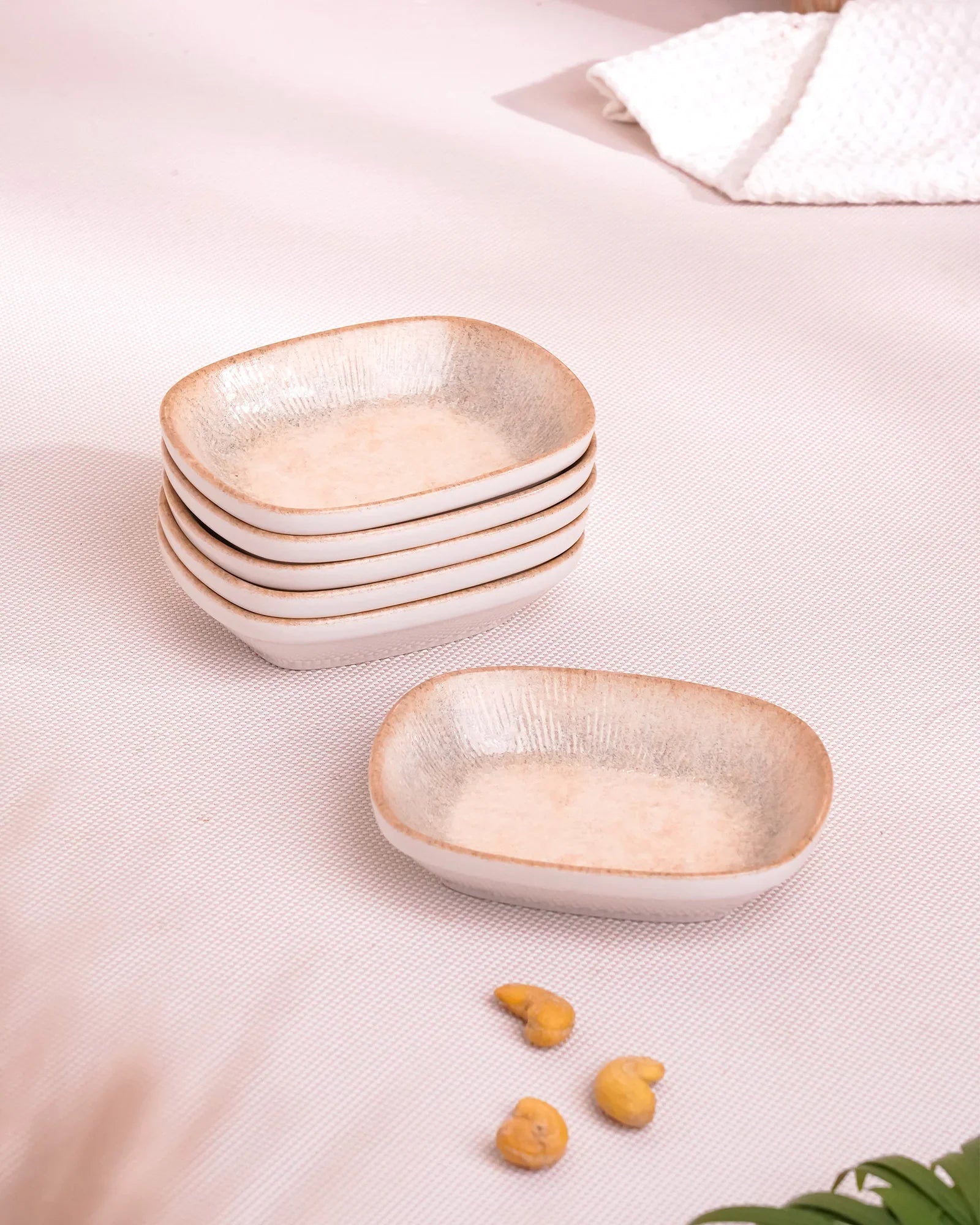 Pixel Rectangle Bowl Set of 6 – 12 cm Elegant Fine Porcelain Snack & Dip Bowls - Vola Global