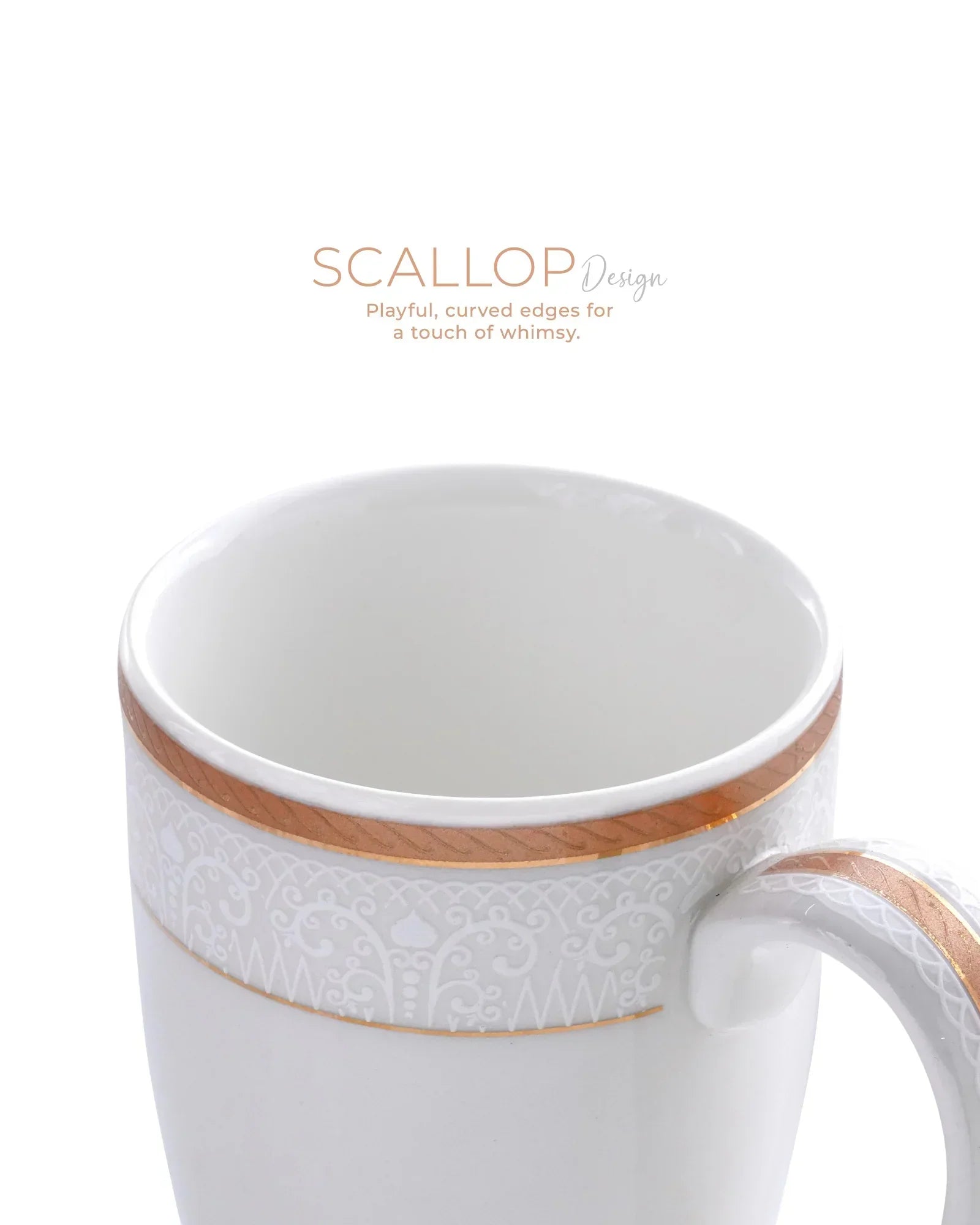 Stellar Collection Fine Porcelain Scallop Mug Set of 2 – Elegant Scalloped Texture for Tea & Coffee - Vola Global