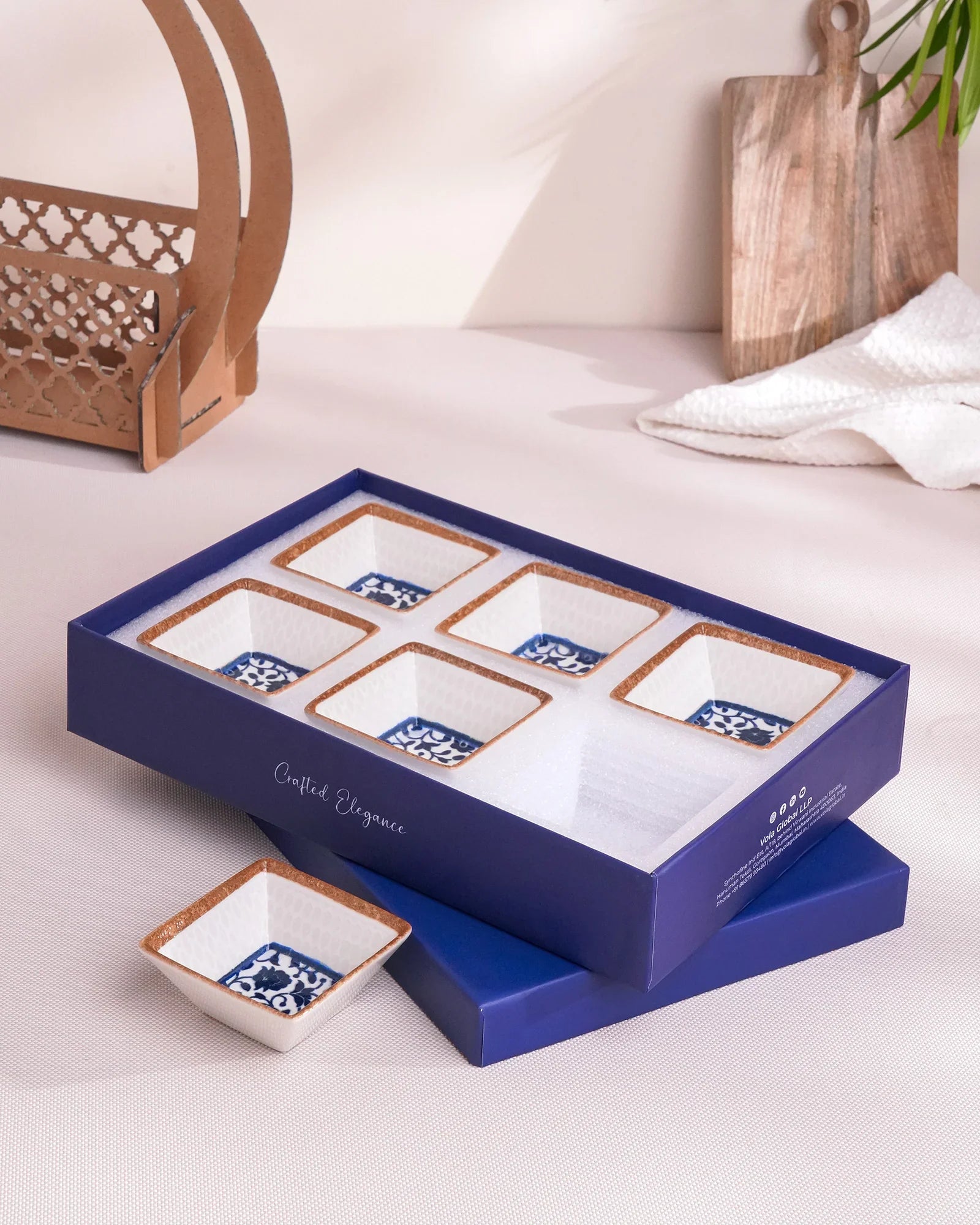 Pixel Edge Bowl Set of 6 – Elegant Fine Porcelain Bowls for Snacks - Vola Global