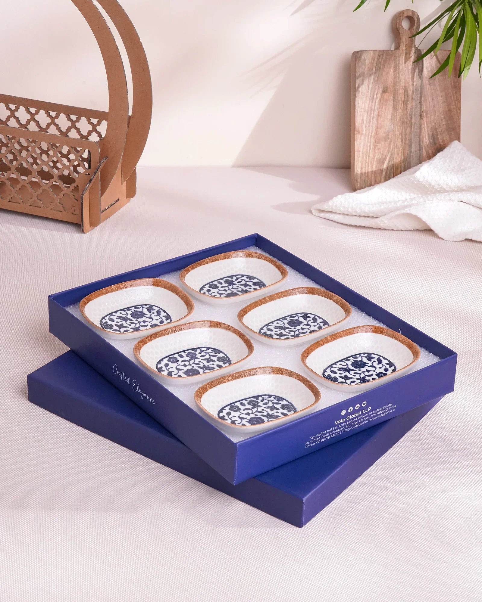 Pixel Rectangle Bowl Set of 6 – 12 cm Elegant Fine Porcelain Snack & Dip Bowls - Vola Global