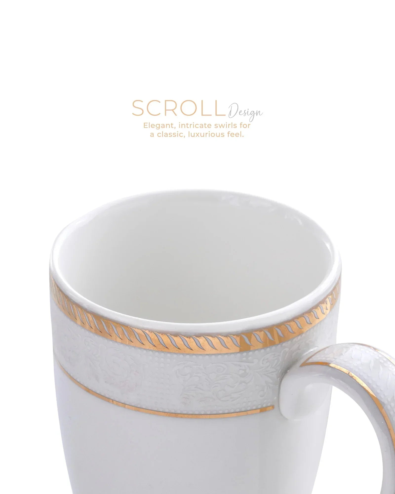 Stellar Collection Fine Porcelain Scroll Mug Set of 2 – Artistic Scroll Pattern for Tea & Coffee - Vola Global