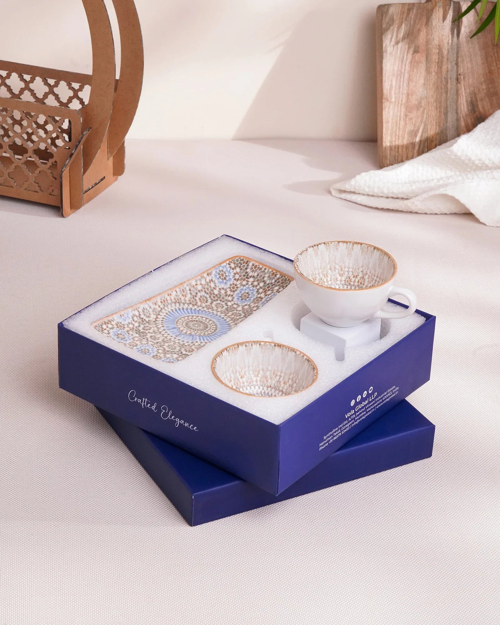Pixel Cup & Cookie Delight Set – Elegant Fine Porcelain Mug with Cookie Plate - Vola Global