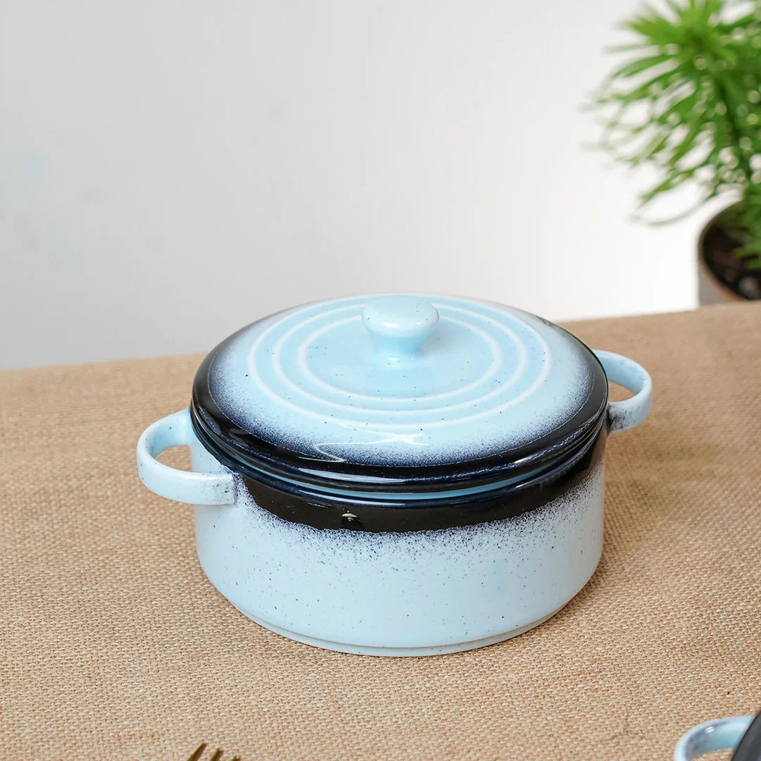 Prisma Fine Porcelain Round Casserole Set (10 cm, 12 cm & 14 cm) with Lids – Ice Blue Cook & Serve - Vola Global