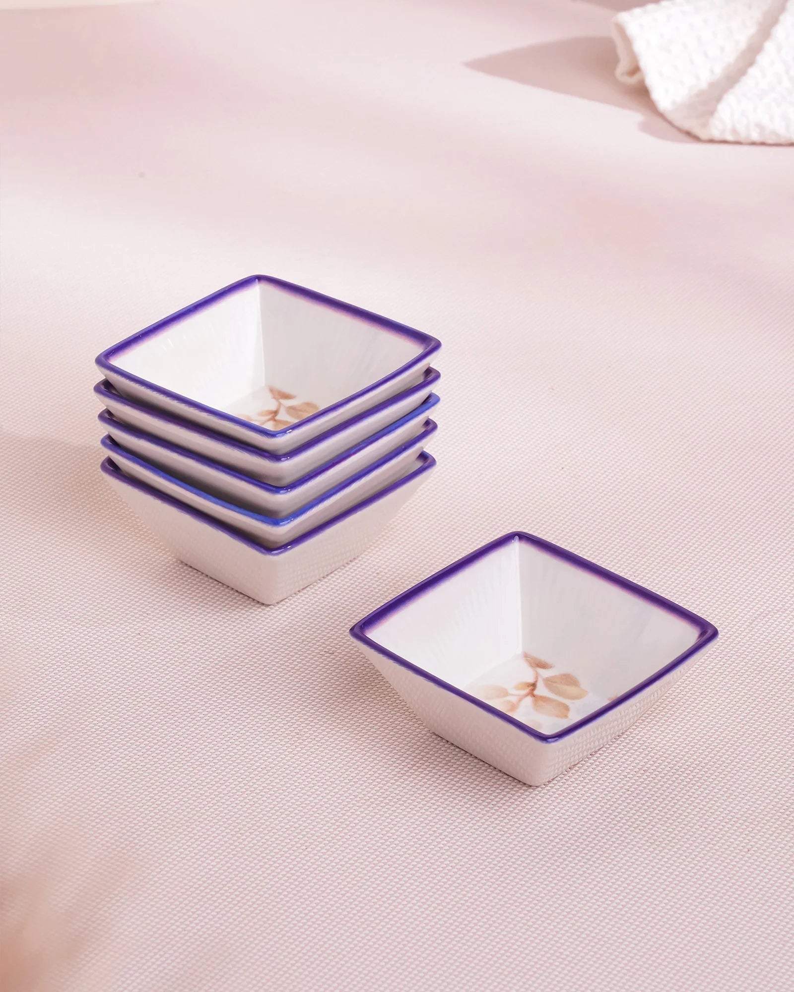 Pixel Edge Bowl Set of 6 – Elegant Fine Porcelain Bowls for Snacks - Vola Global