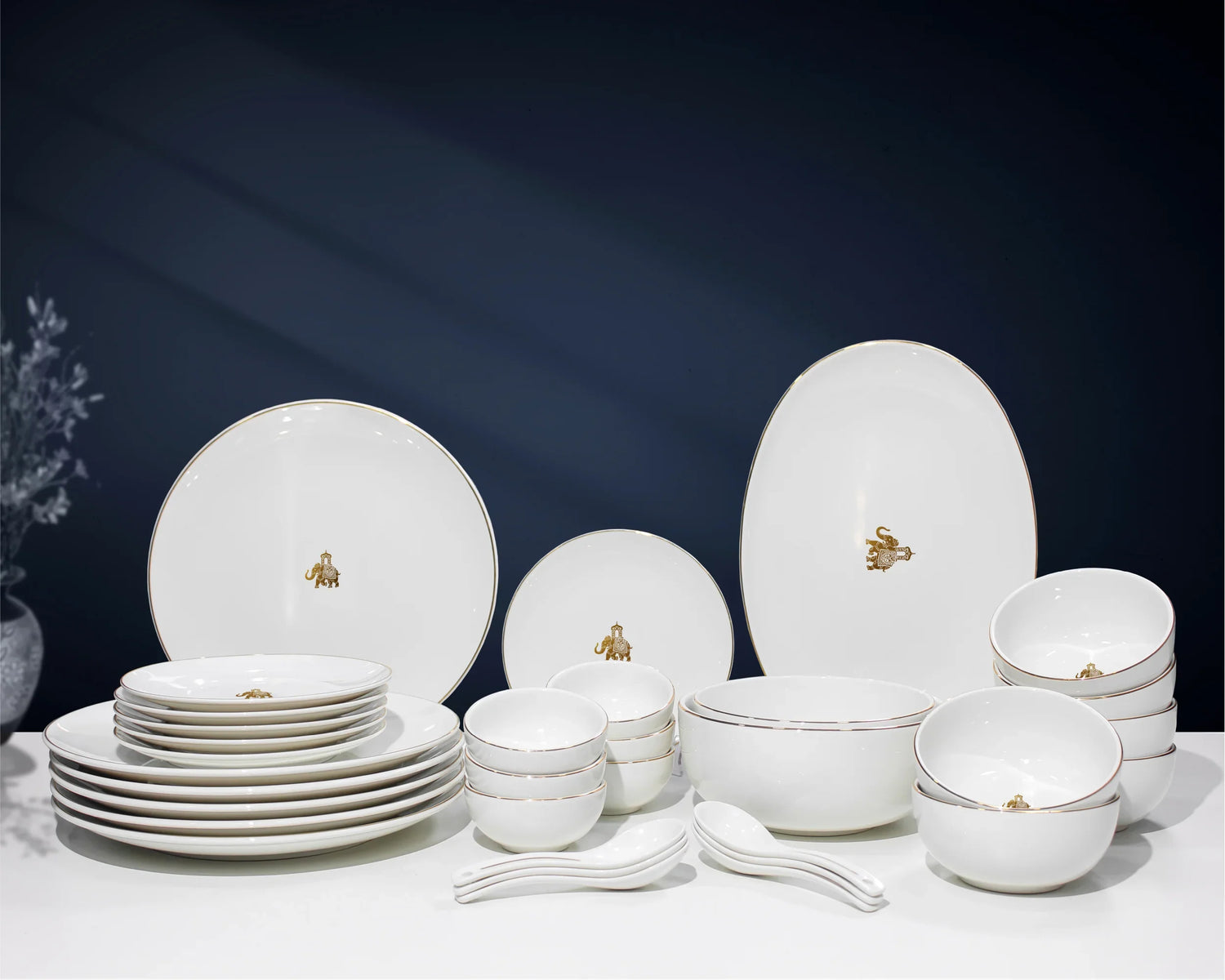 Gaj Royale 33-Piece Dinnerware Set – Elegant Fine Porcelain for Dining & Gifting - Vola Global