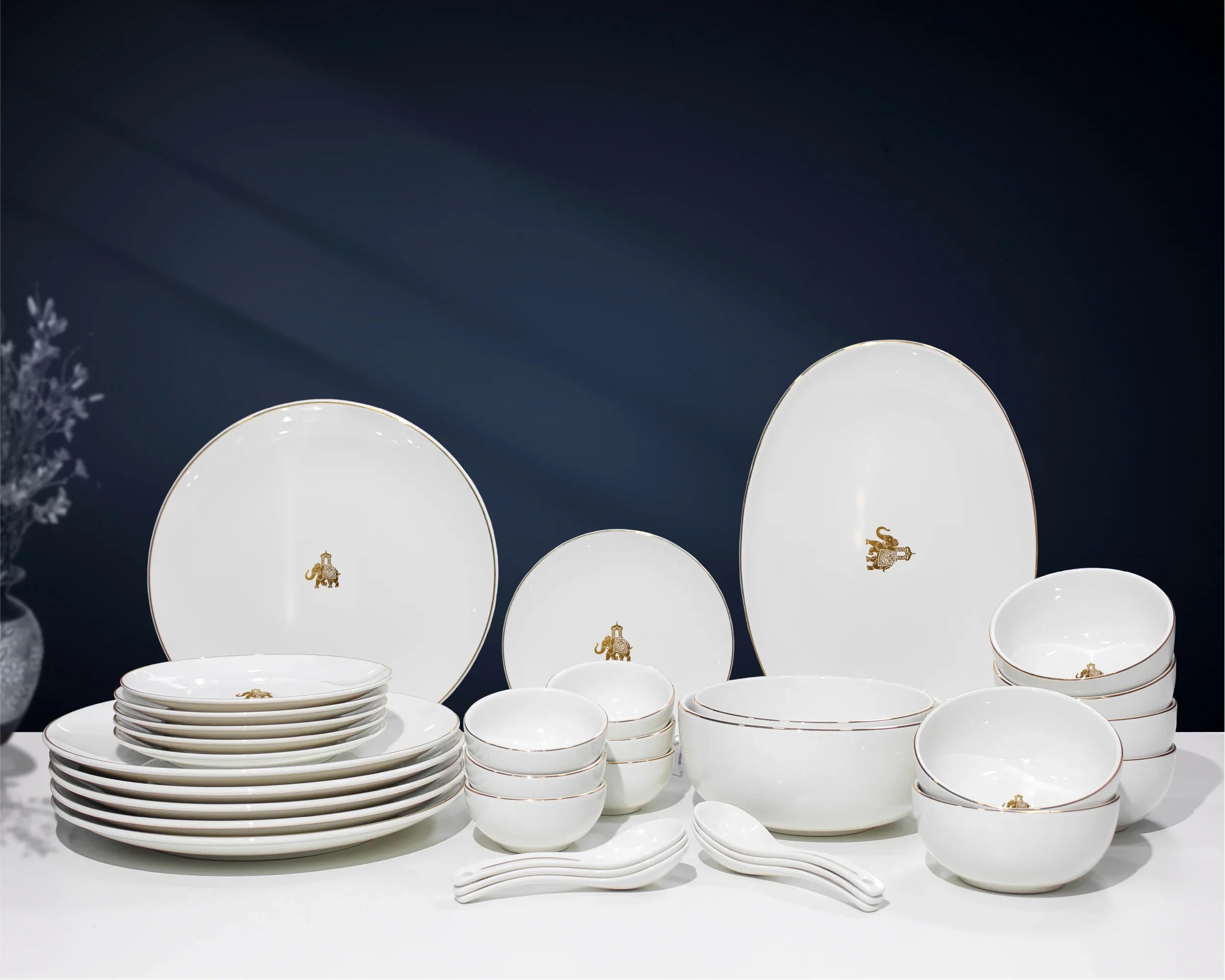 Gaj Royale 33-Piece Dinnerware Set – Elegant Fine Porcelain for Dining & Gifting - Vola Global