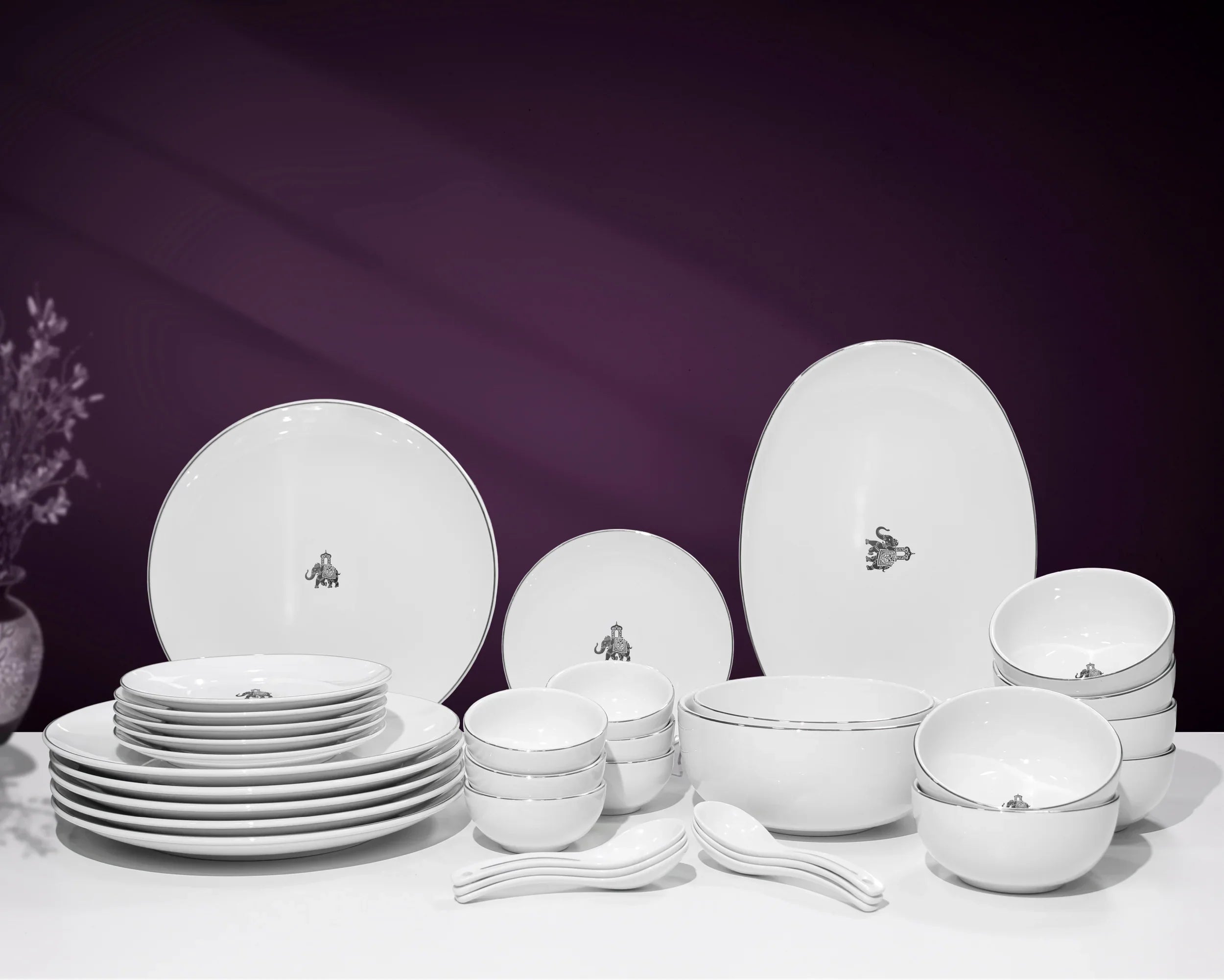 Gaj Royale 33-Piece Dinnerware Set – Elegant Fine Porcelain for Dining & Gifting - Vola Global