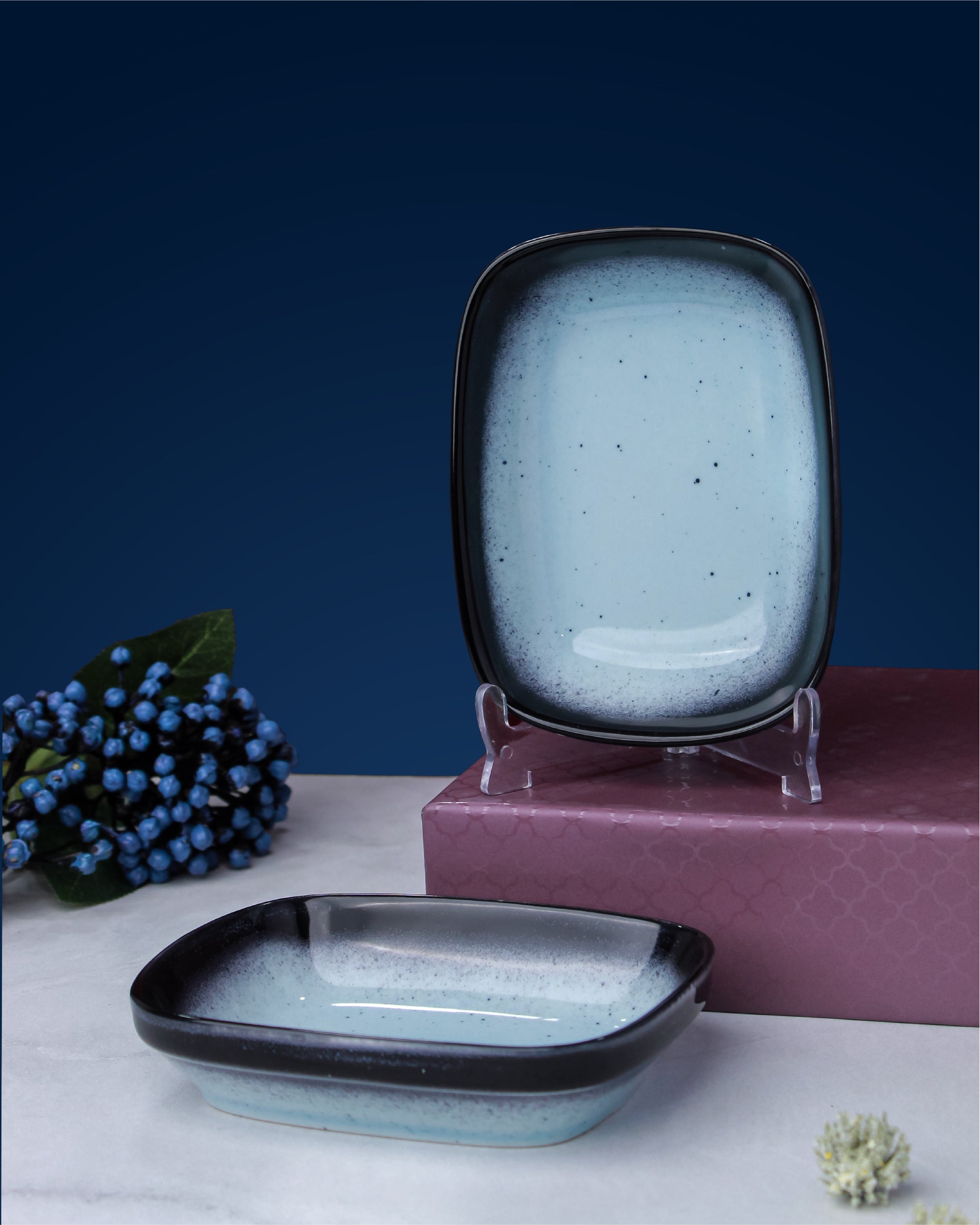 Reactive Glaze Rectangle Bowl - 14cm - Set of 2