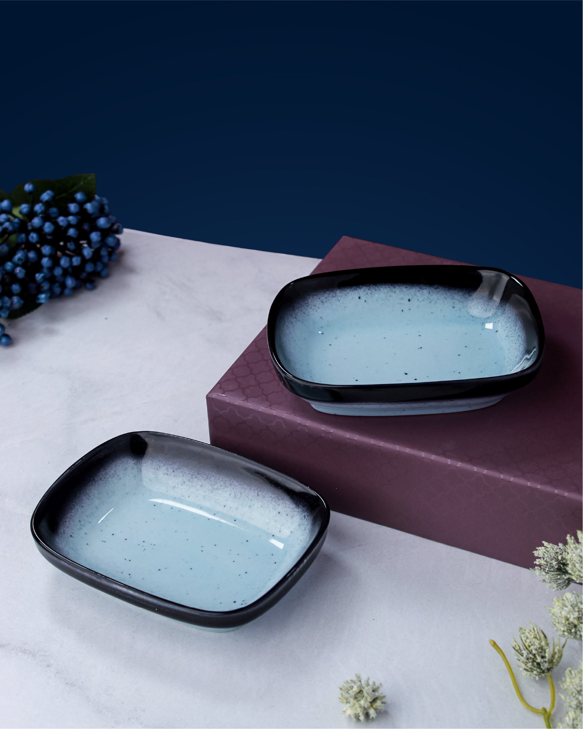 Reactive Glaze Rectangle Bowl - 14cm - Set of 2