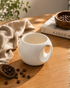 White Orb Mug - round fine porcelain coffee mug with comfort grip handle