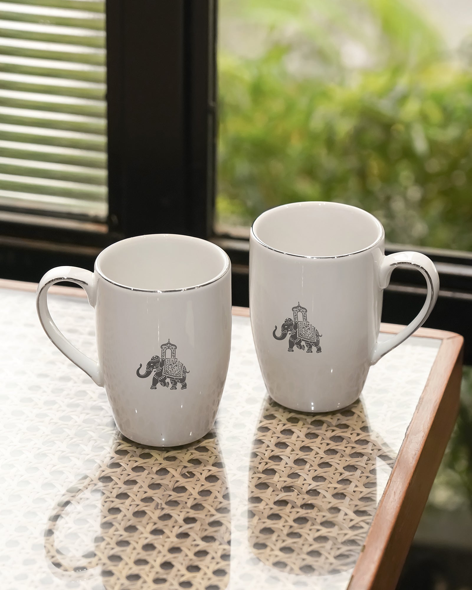 Platnium || Vola Gaj Mugs Set of 2 | 230 ml Porcelain Coffee Mugs with Elephant Design