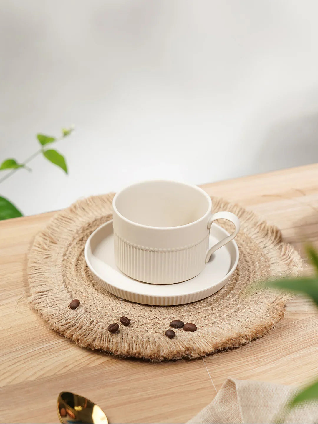 Vogue Stroke Fine Porcelain Cup &amp; Saucer Set of 4 – Artistic Brushstroke Design for Tea &amp; Coffee - Vola Global