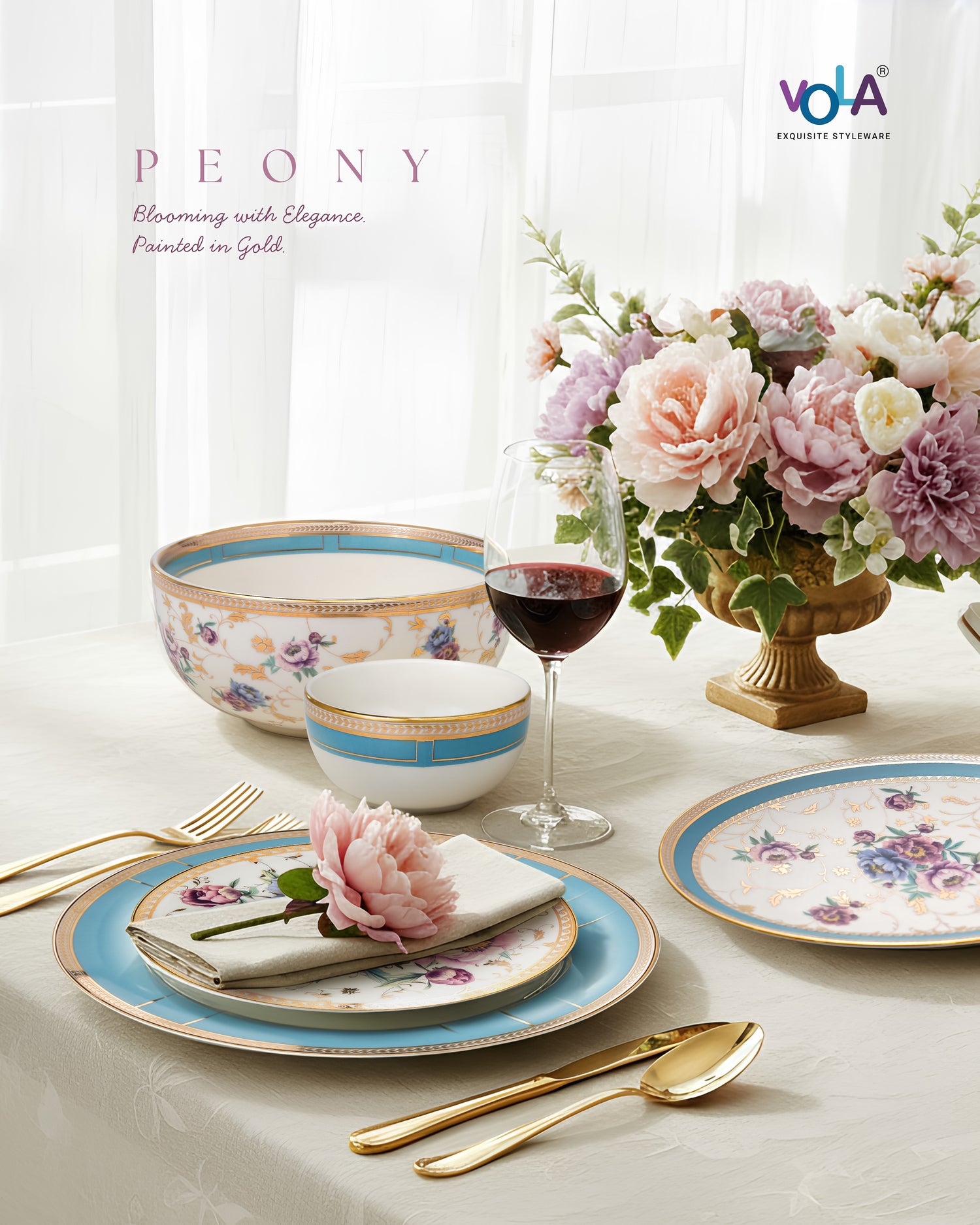 Peony 35-Pc Porcelain Dinner Set | 24K Gold Legacy Edition