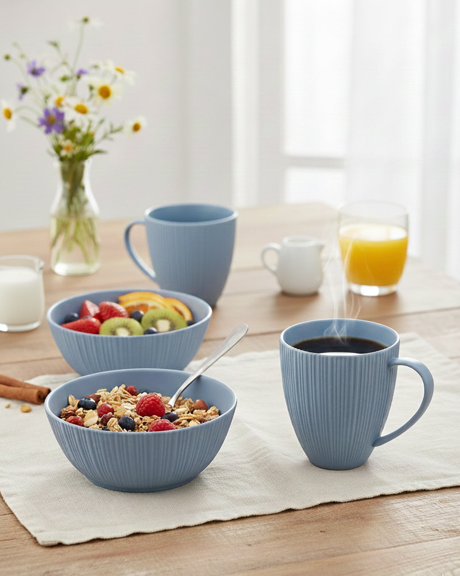 Vogue Collection 2 Diamond Mug &amp; 2 Coupe Bowl Set of 4 in Fine Porcelain