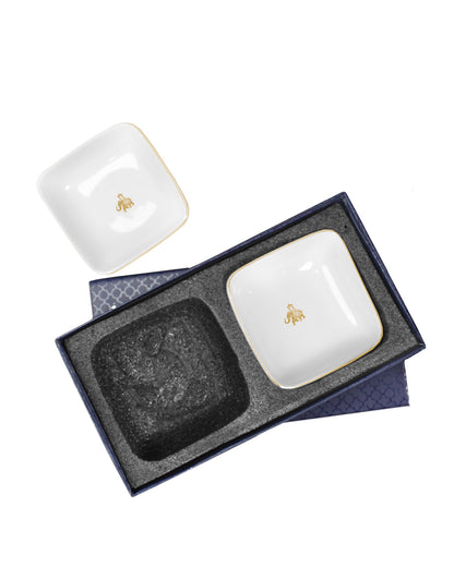 Set of 2 || Gaj Square Bowl (Curve Shaped) (Gold)