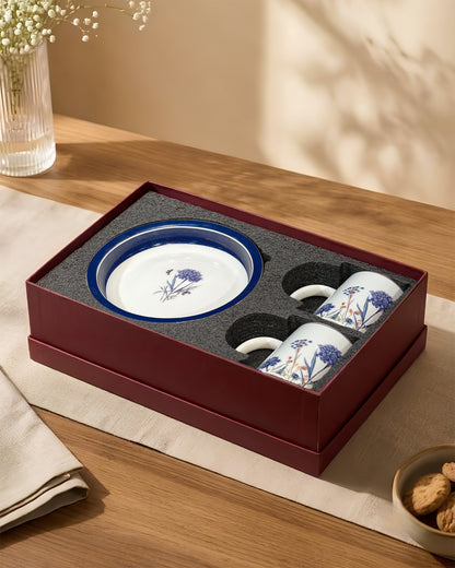Jardin Blue – Sip &amp; Savour Porcelain 3-Piece Set | 2 Mugs (300ml) &amp; 1 Deep Snack Plate