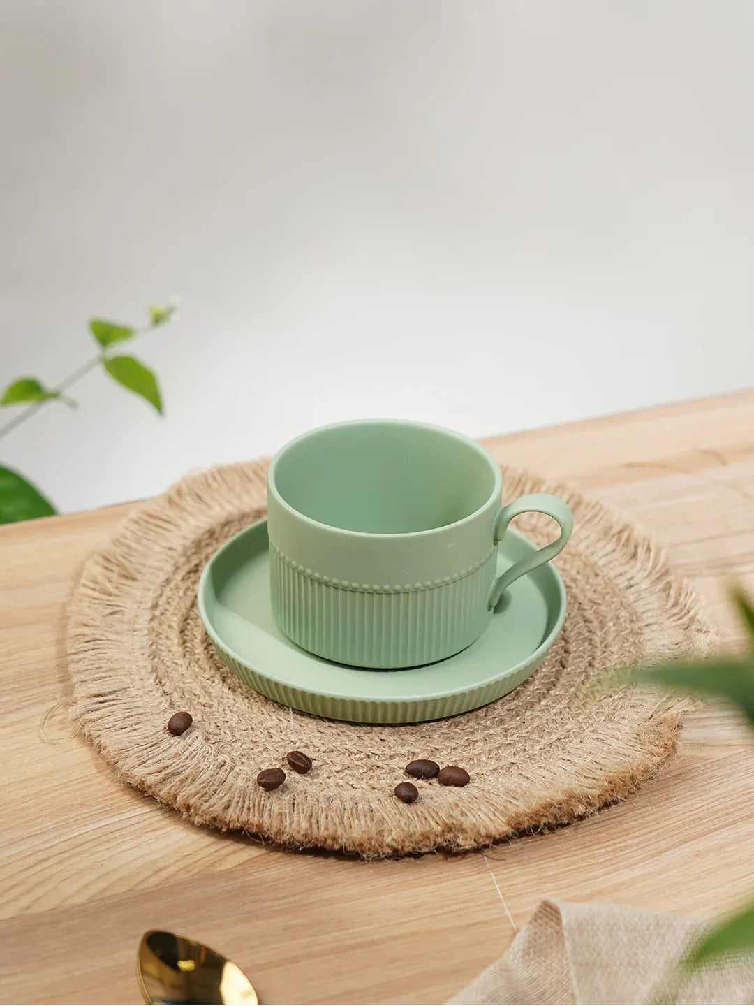 Vogue Stroke Fine Porcelain Cup &amp; Saucer Set of 4 – Artistic Brushstroke Design for Tea &amp; Coffee - Vola Global