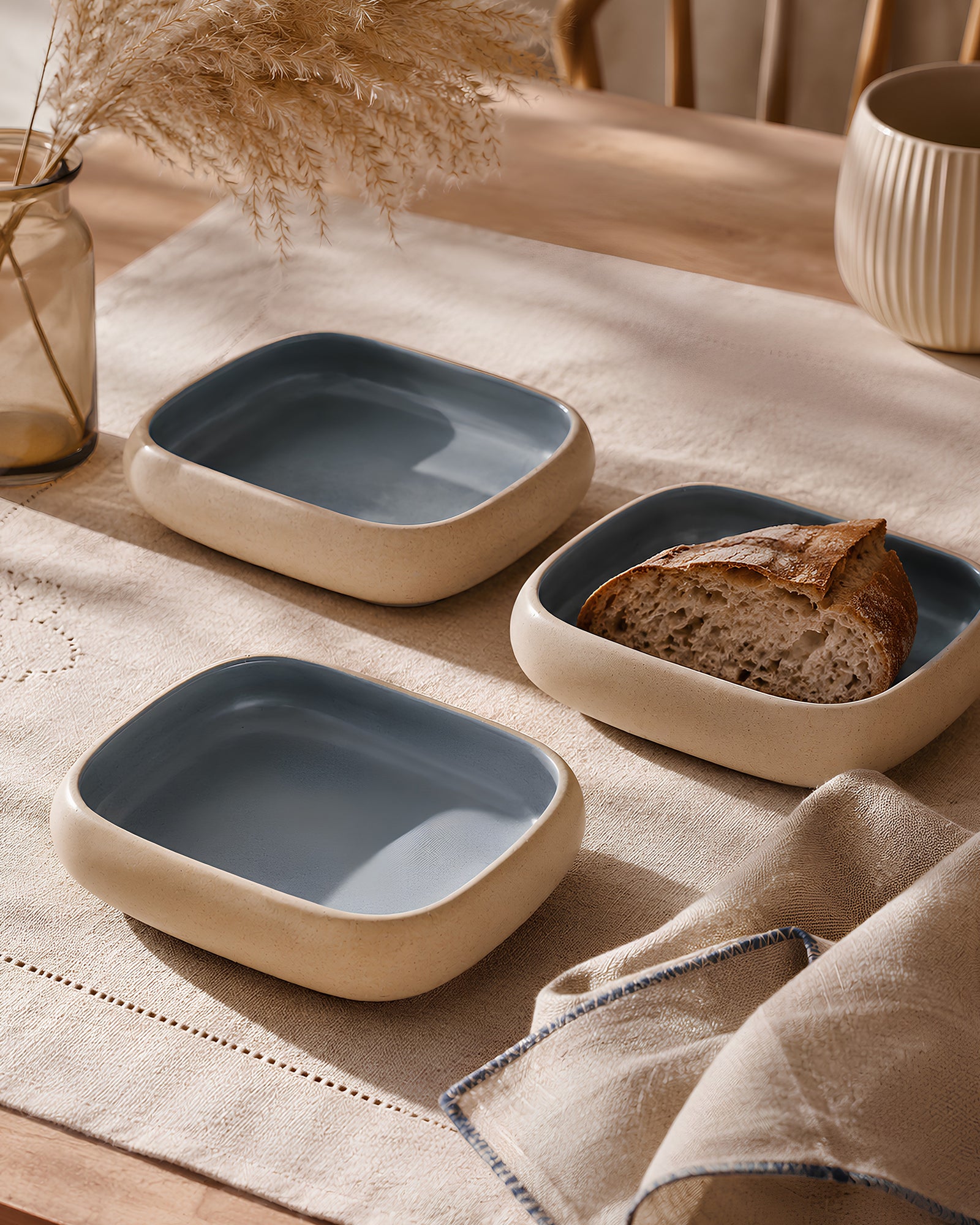Earthen Soul Recta Set | 3 Rectangle Bowls | Earth Porcelain