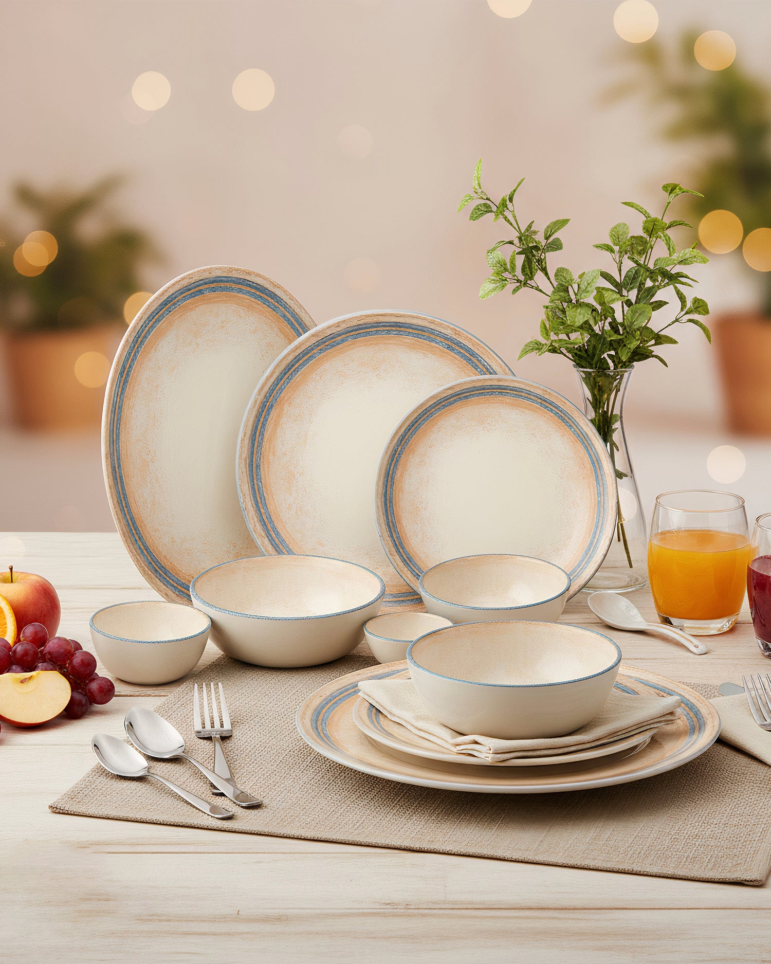 Solace Fine Porcelain Dinnerware Set of 33 – Soothing Earth-Toned Elegance for Everyday Dining