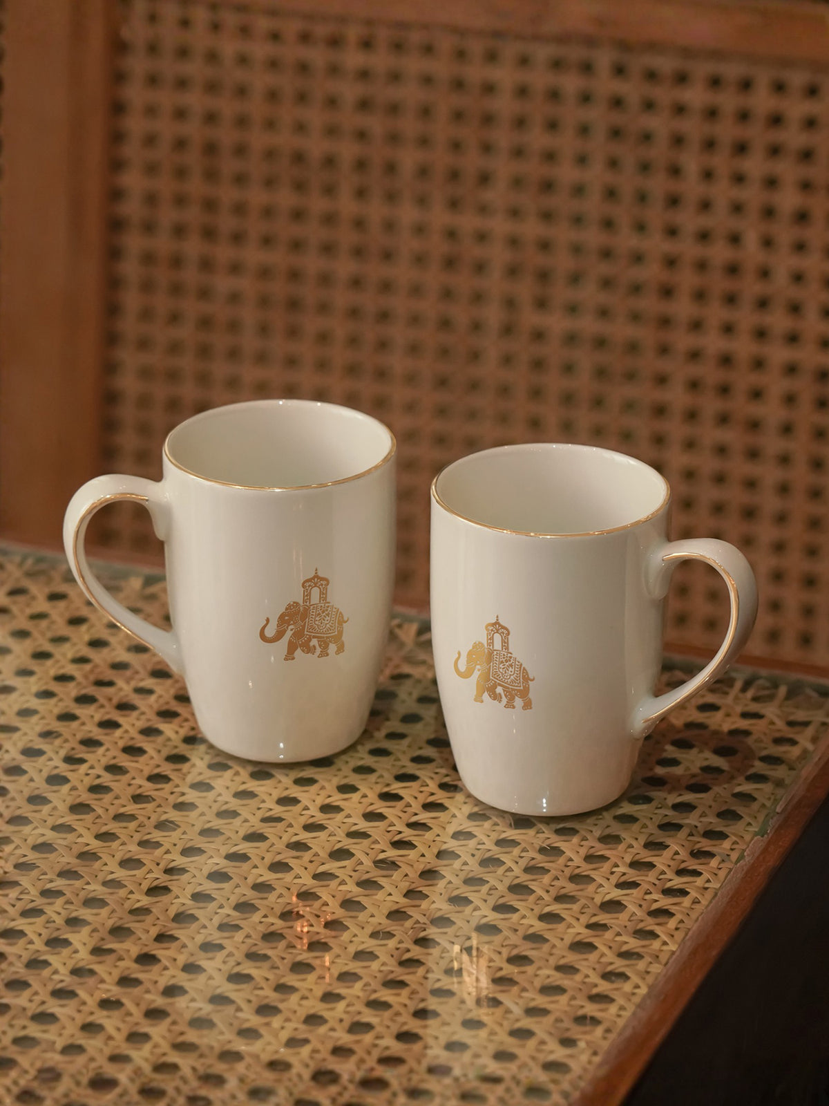 Gaj Porcelain Coffee Mug Set of 2 | 230ml Elephant Design