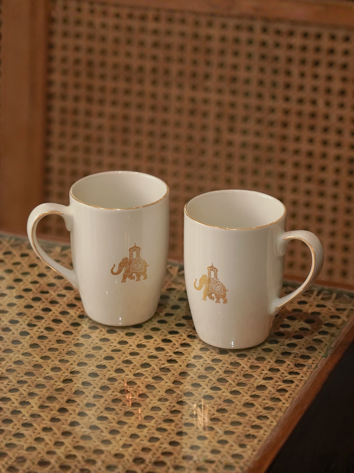 Gaj Porcelain Coffee Mug Set of 2 | 230ml Elephant Design
