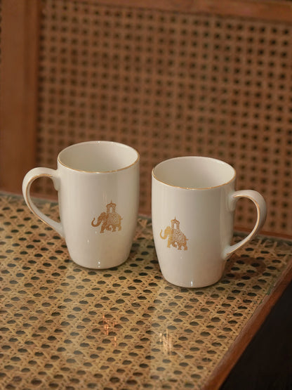 Gaj Porcelain Coffee Mug Set of 2 | 230ml Elephant Design