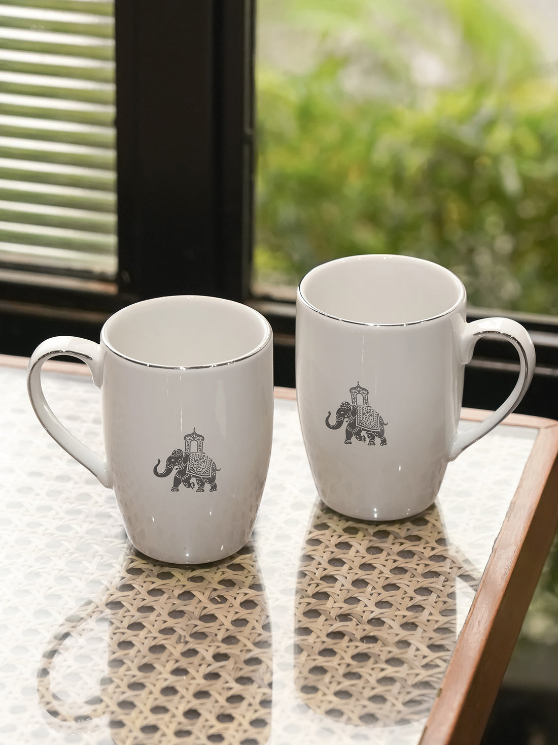 Gaj Porcelain Coffee Mug Set of 2 | 230ml Elephant Design