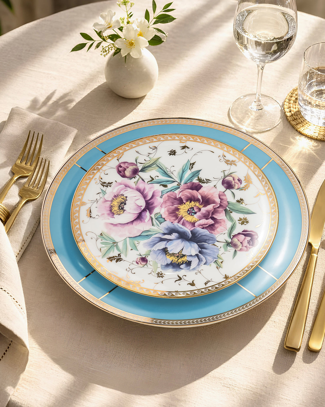 PEONY 35-Piece Fine Porcelain Dinner Set | Legacy Collection, Limited Edition | 24 Carat Gold Detailing