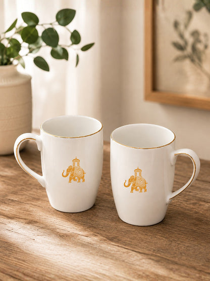 Gaj Porcelain Coffee Mug Set of 2 | 230ml Elephant Design