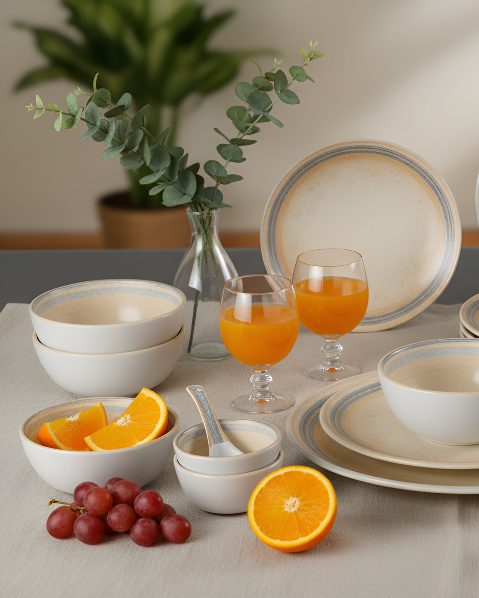 Pixel Solace Porcelain Dinnerware Set of 33 | Earth Tones