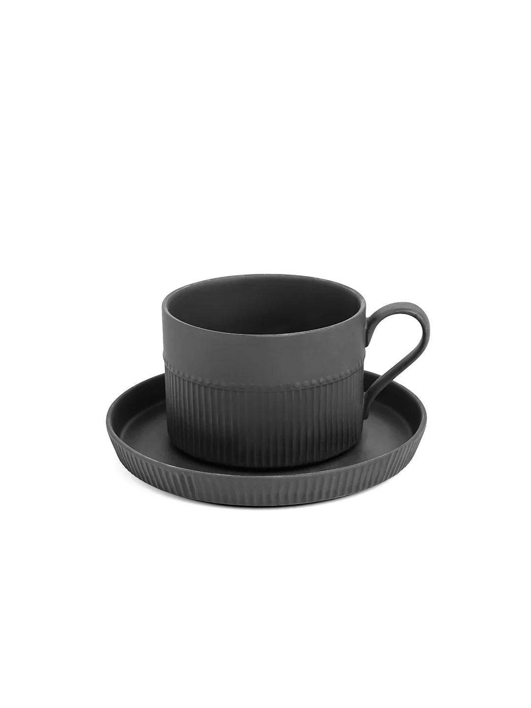 Vogue Stroke Fine Porcelain Cup &amp; Saucer Set of 4 – Artistic Brushstroke Design for Tea &amp; Coffee - Vola Global