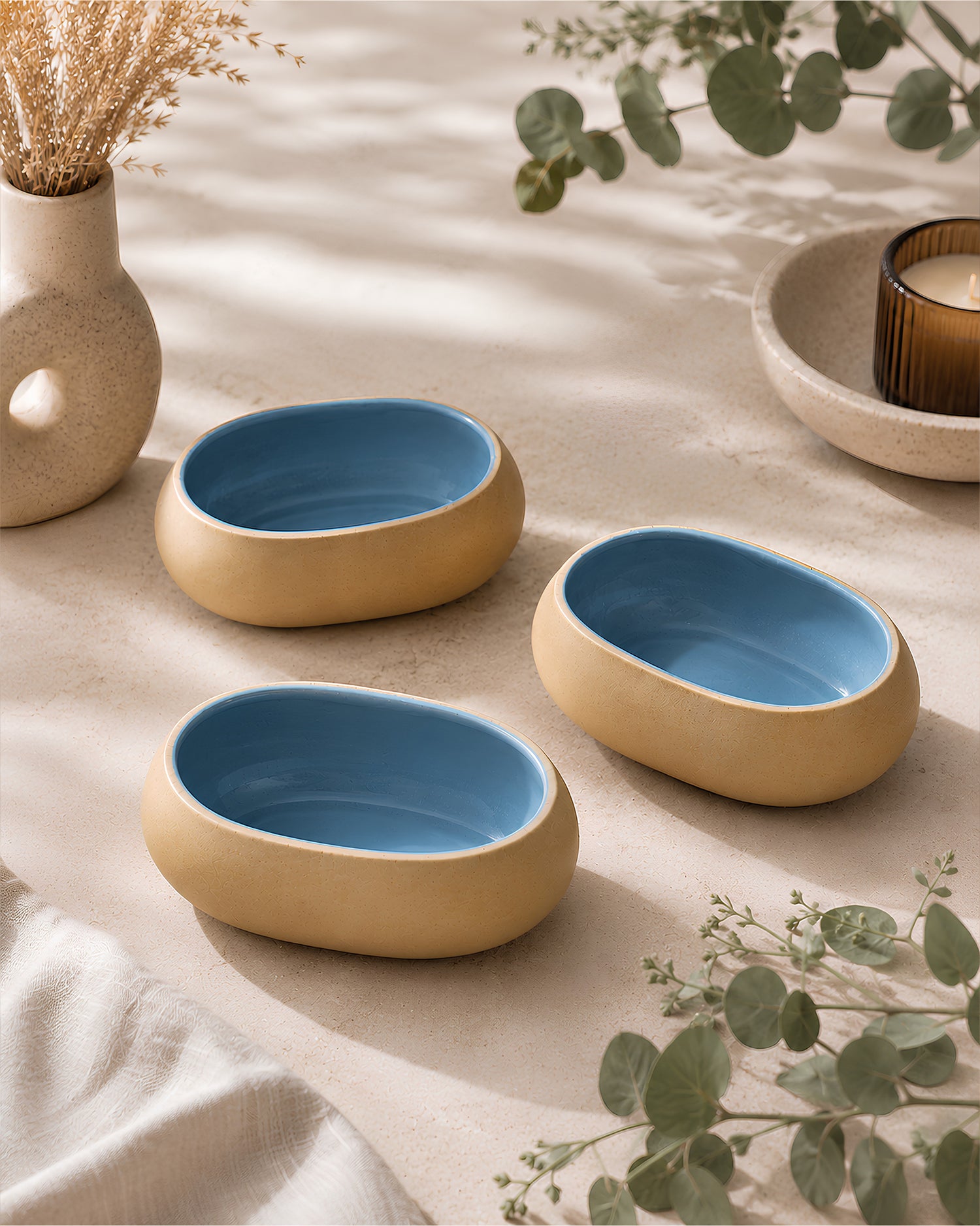Earthen Soul Oval Set | 3 Oval Bowls | Earth Porcelain