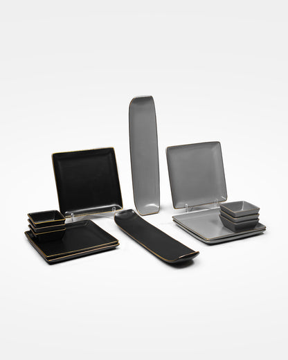 Black and Pebble Grey / Set of 14 || Bloom Vegas Soirée Combo Set - Elevate Your Table with Stylish Versatility