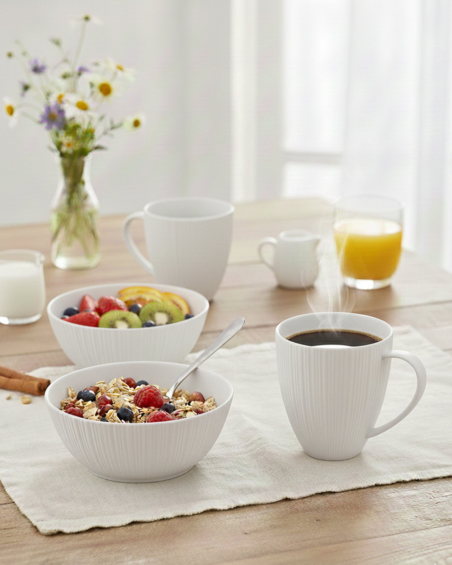 Vogue Collection 2 Diamond Mug &amp; 2 Coupe Bowl Set of 4 in Fine Porcelain