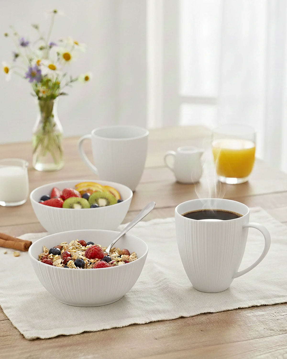 Vogue Diamond Mug &amp; Coupe Bowl Set of 4 | Fine Porcelain