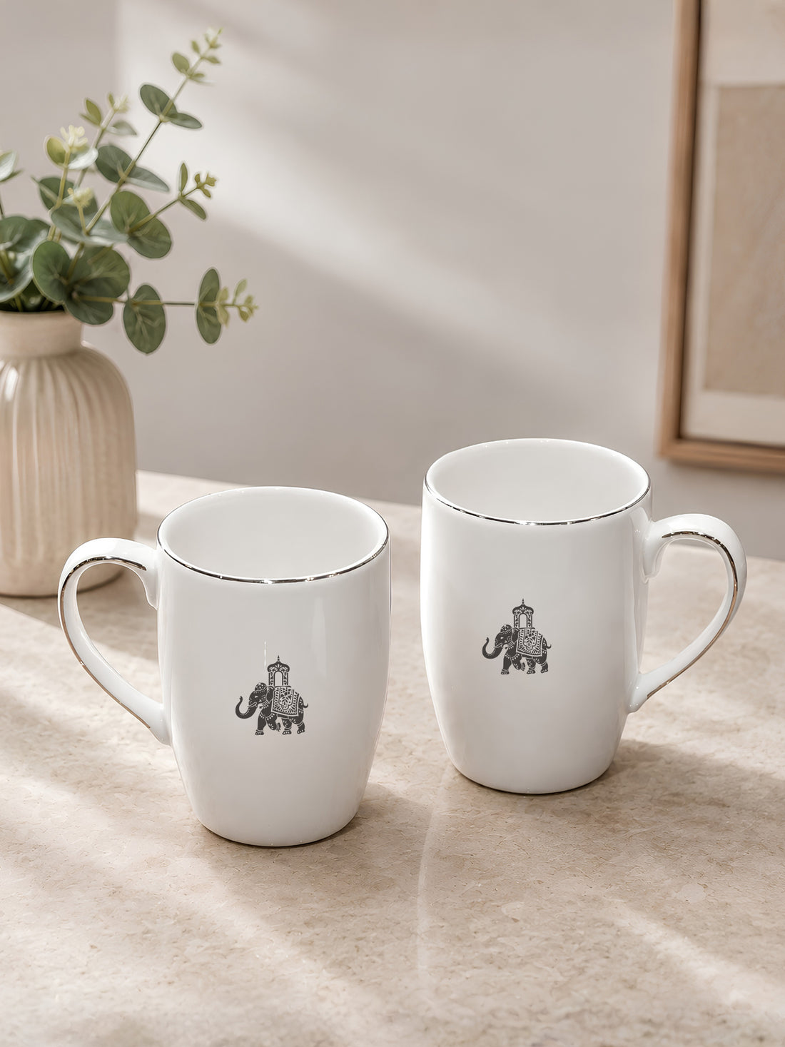 Gaj Porcelain Coffee Mug Set of 2 | 230ml Elephant Design