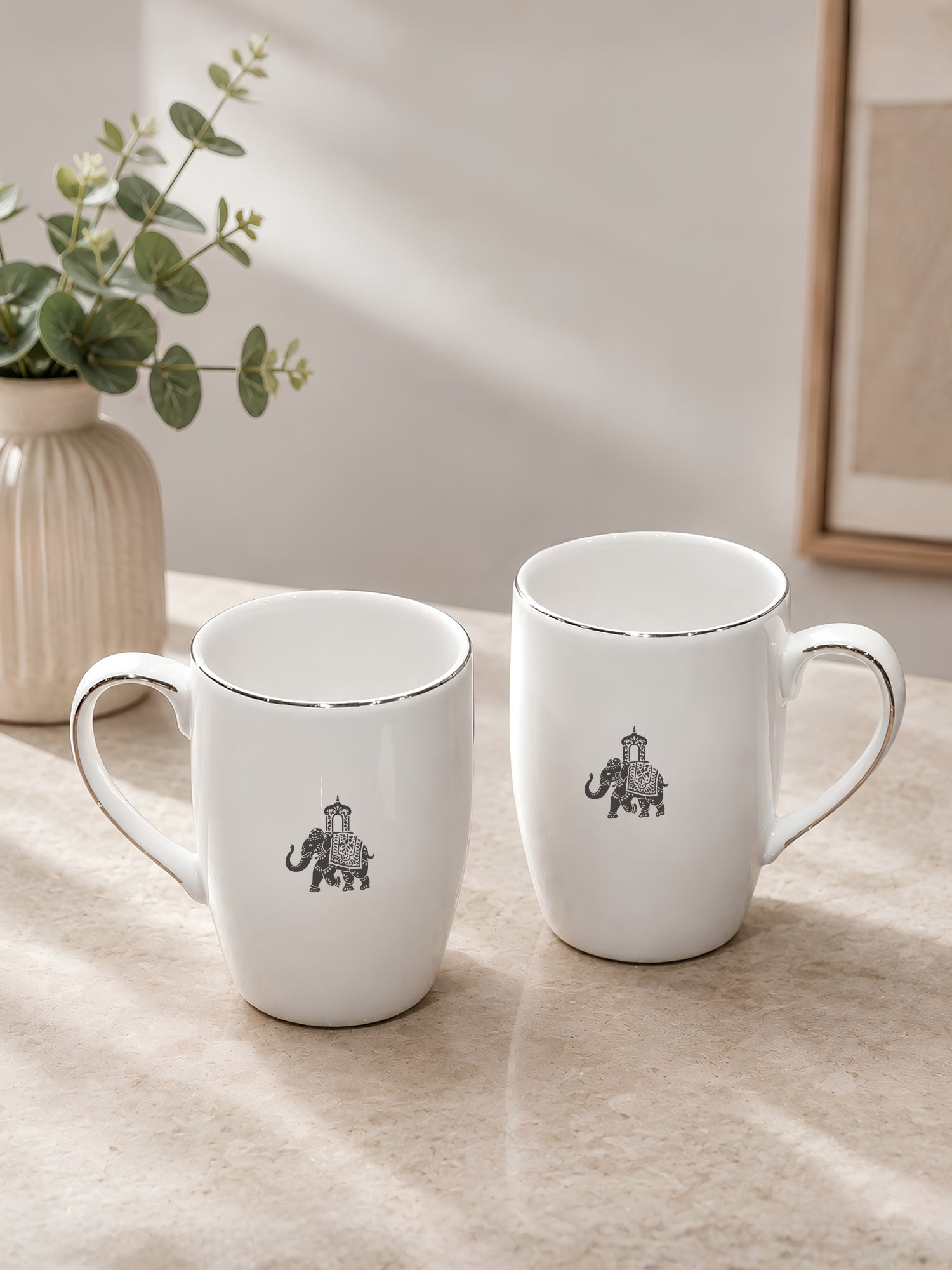 Gaj Porcelain Coffee Mug Set of 2 | 230ml Elephant Design
