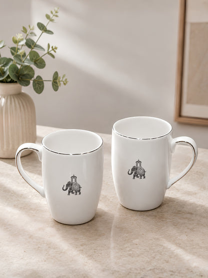 Gaj Porcelain Coffee Mug Set of 2 | 230ml Elephant Design