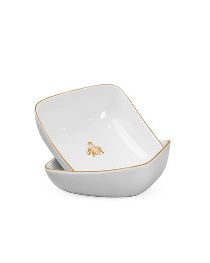 Set of 4 || Gaj Square Bowl (Curve Shaped) (Gold)