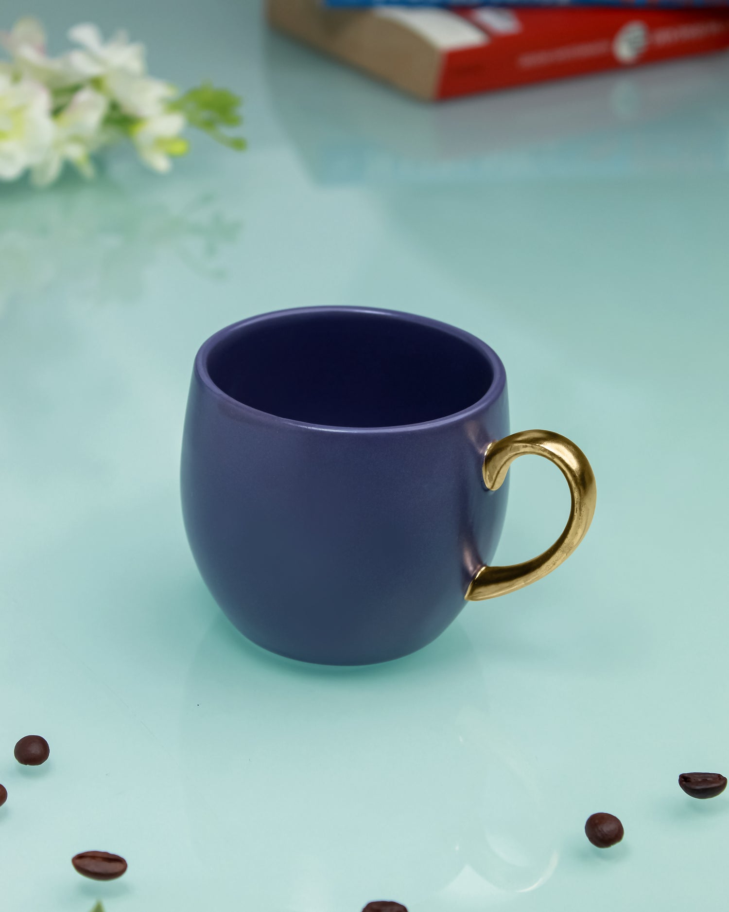 OPAQUE BLUE / Set of 2 * 220ml || Bloom luxurious Tea Mug | Golden handle
