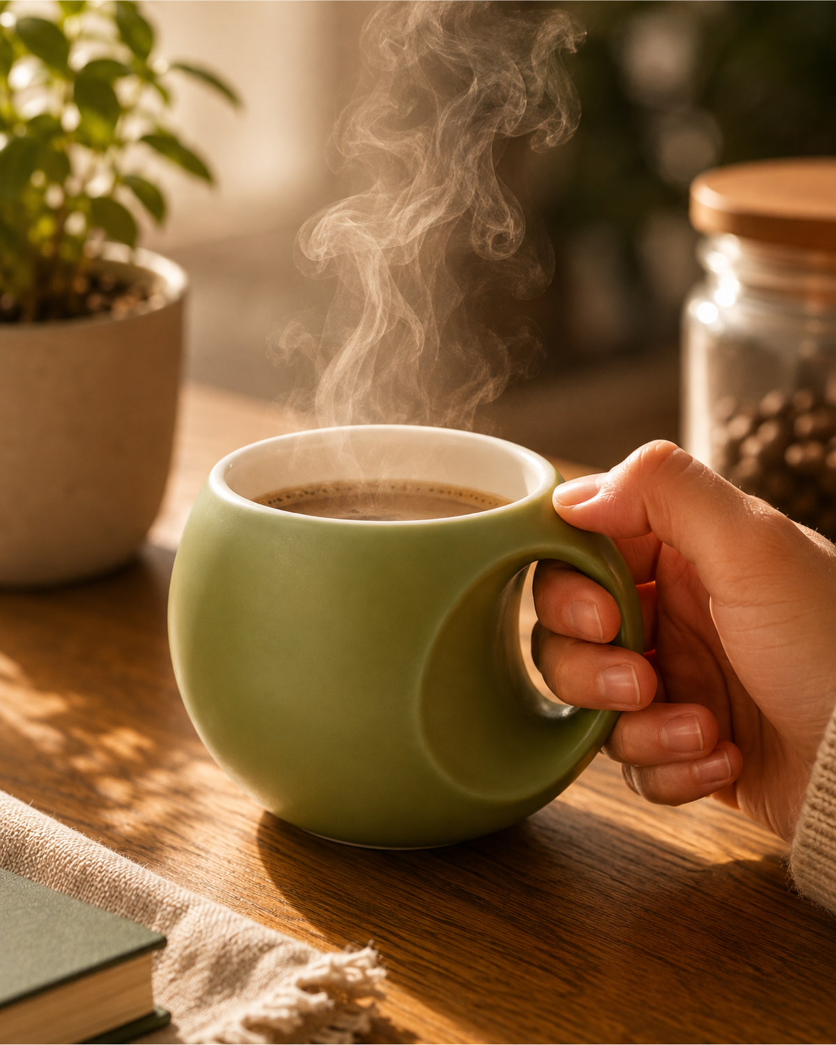 Apple Orb Mug - round fine porcelain coffee mug with comfort grip handle