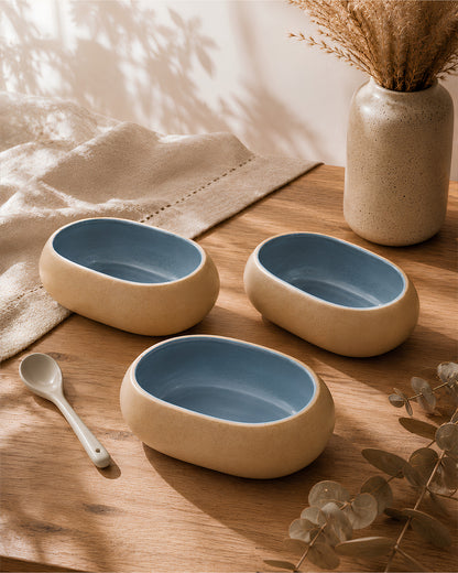 Earthen Soul Oval Set | 3 Oval Bowls | Earth Porcelain