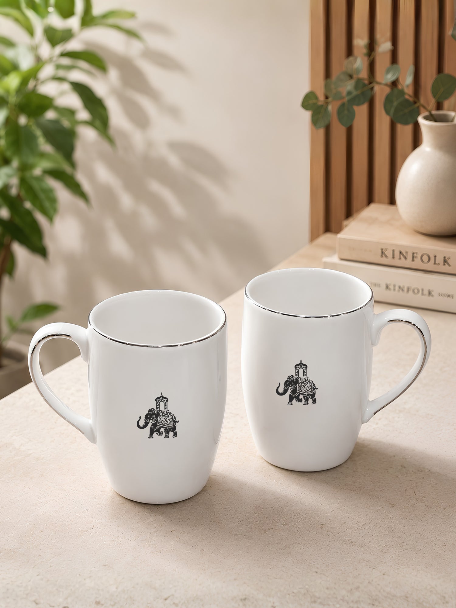 Gaj Porcelain Coffee Mug Set of 2 | 230ml Elephant Design