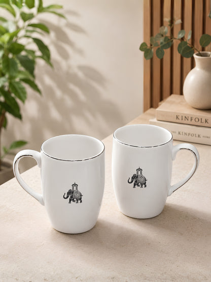 Gaj Porcelain Coffee Mug Set of 2 | 230ml Elephant Design