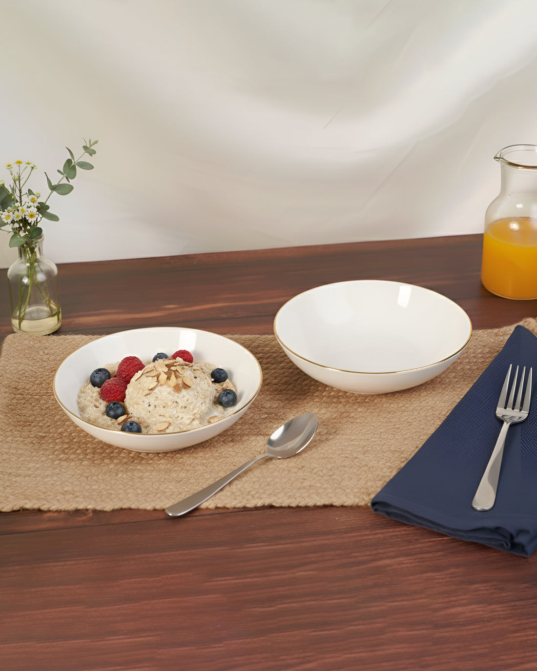 Pristine Collection Coupe Deep Plate – Set of 2 (18 cm) | Porcelain with Gold Rim