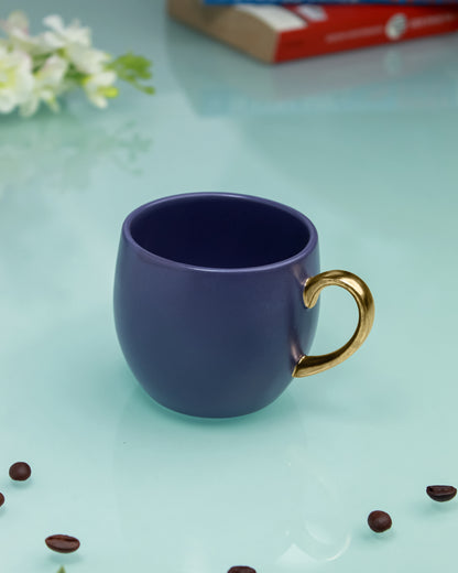 OPAQUE BLUE / Set of 6 * 220ml || Bloom luxurious Tea Mug | Golden handle